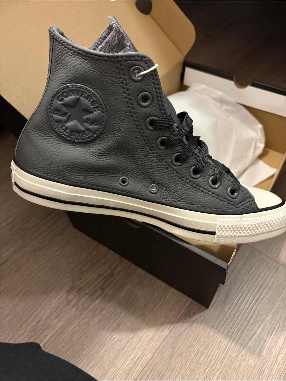 Converse High-Top Leather Sneakers in gray and White